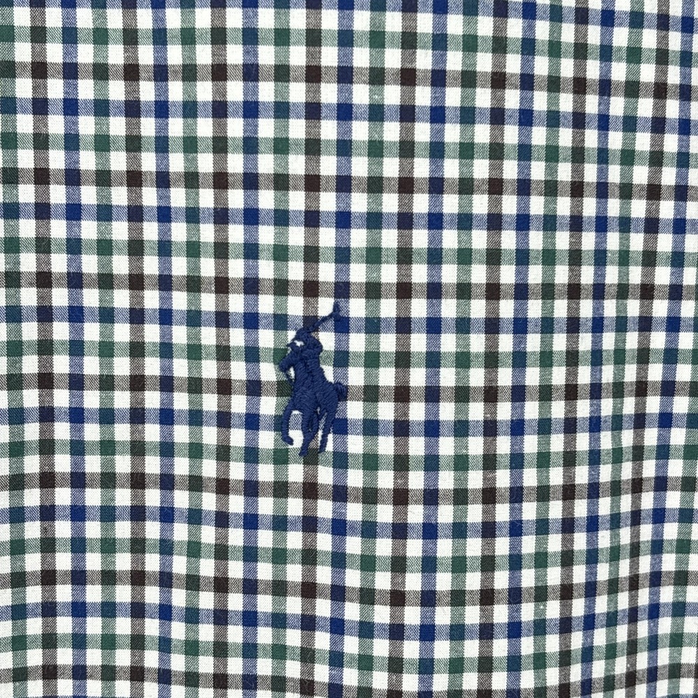 Ralph Lauren Shirt Mens Big 3X Blue Green Check Button Down Long Sleeve Stretch - Picture 2 of 14